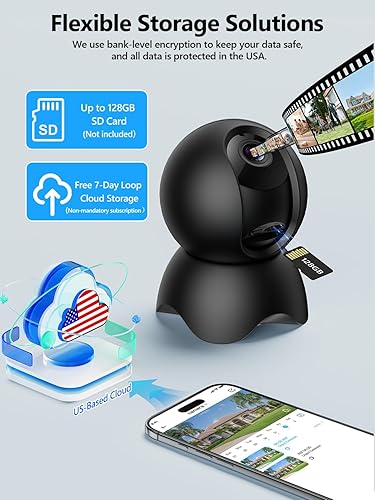 Miniatura 9 de Cámara de seguridad para interiores 2K, cámara de 2.45GHz para mascotaperrobebé con aplicación de teléfono, cámara WiFi panorámicainclinación de 360