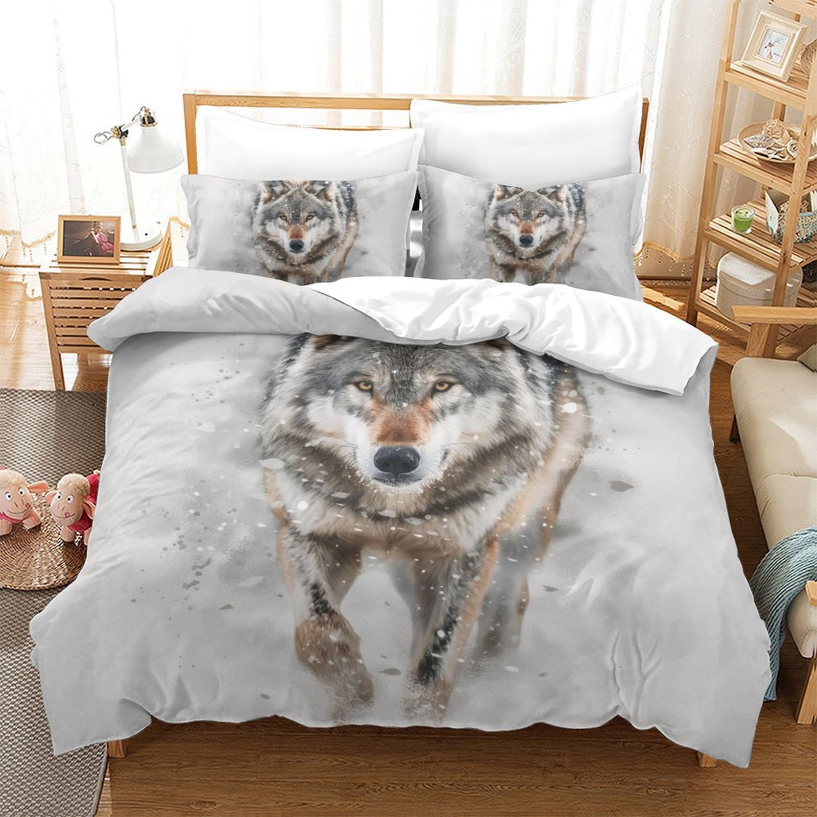 Ensemble de literie loup pour chambre parentale lit King parure de couette respirante 3D