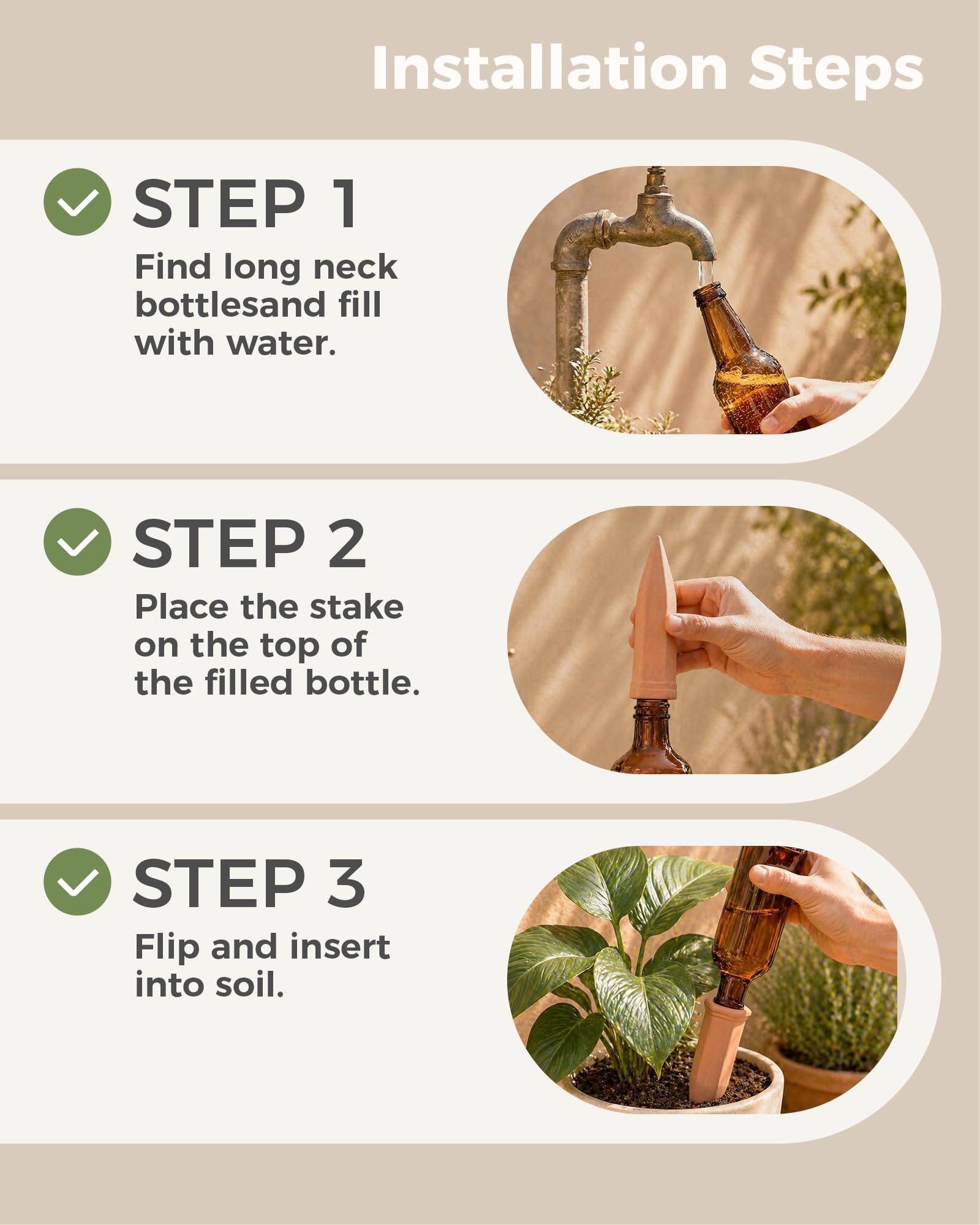 Bamworld Ollas d'Arrosage 6 Pièces Cônes d'Irrigation en Terre Cuite, Système Autonome Goutte à Goutte pour Plantes, Arrosage Automatique pour Vacances Jardin Intérieur et Extérieur
