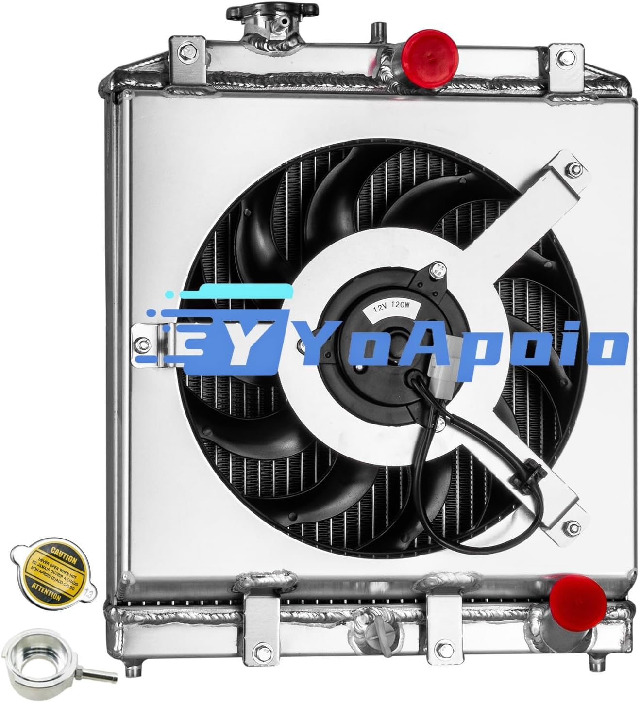 4 Row Aluminum Radiator Shroud Fan for 1992-2000 Honda Civic EG EK Del Sol Integra D15/B18 MT, Full Performance Aluminium Radiators, Automotive Replacement Radiator