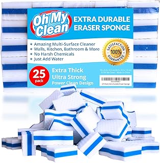 (25 Pack) Extra Durable Eraser Sponge - Extra Thick, Long Lasting, Premium Melamine Sponges in Bulk - Multi-Purpose Power ...