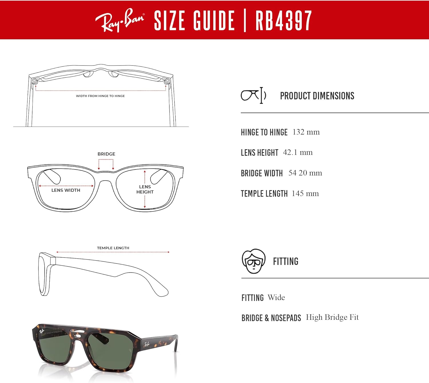 Ray-Ban Corrigan RB4397 Square Sunglasses for Men for Women +BUNDLE with ACCESSORY EYEWEAR KIT - Image 6