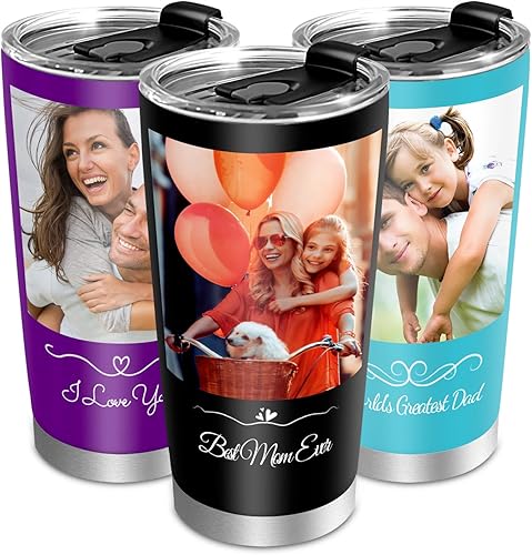 Vaso de fotos personalizado con nombre, texto, logotipo, 20 onzas, impresión de doble cara, taza de café aislada de acero inoxidable, taza de viaje