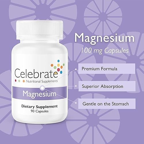 Miniatura 2 de Celebrate Vitamins Magnesium - Cápsulas de bisglicinato de magnesio quelatado de 100 mg para apoyo al sueño y defensa de calambres musculares,