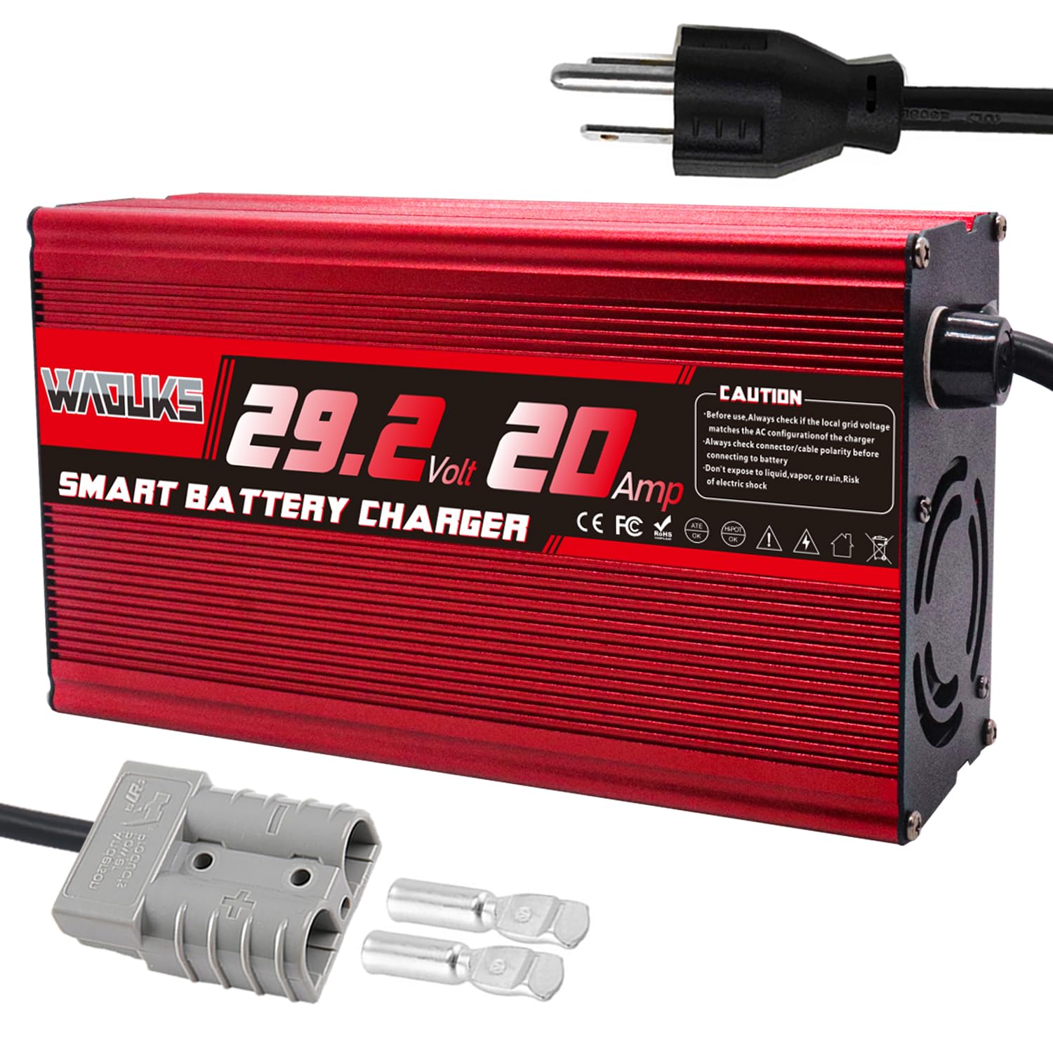 29.2V 20A LiFePO4 Battery Charger Used for 8S 24V 25.6V LiFePO4 Battery Pack with Grey 50A Anderson Smart Fast Charger