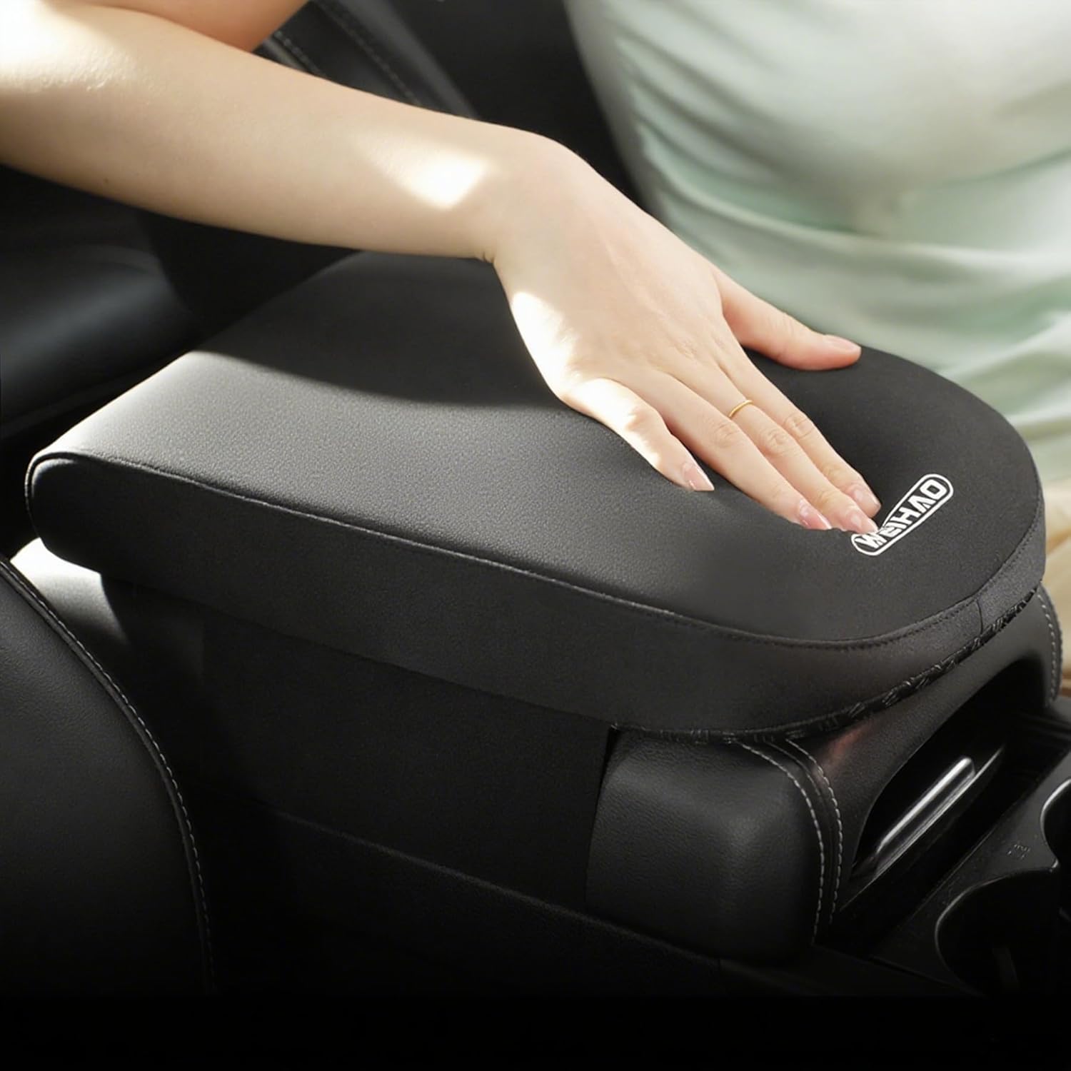 Soft Memory Foam Car Armrest Cushion Pad - Thick 12.6x7.5x2 inch, Washable Polyester Fabric Arm Rest Cover Pad, Thick Center Console Cover Cushion for Cars, Sedans, SUVs, most Vehicles (Black-1PC)