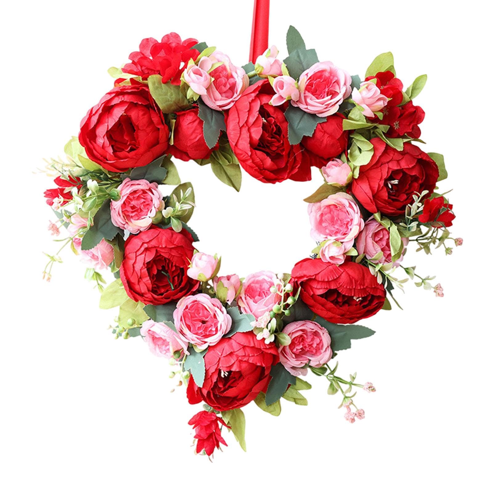 Valentines Day Heart Wreath 40cm (15.7 inch) Romantic Home Decoration Artificial Flowers for Farmhouse Anniversary