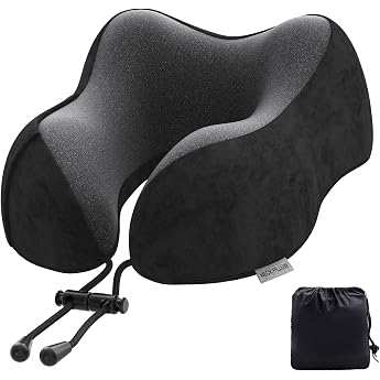 Neck Pillow Aeroplane Travel Pillow Car Travel Pillow Made of Memory Foam with Velvety Soft Cover Adult Neck Pillow for Travel Camping Office and Home Black