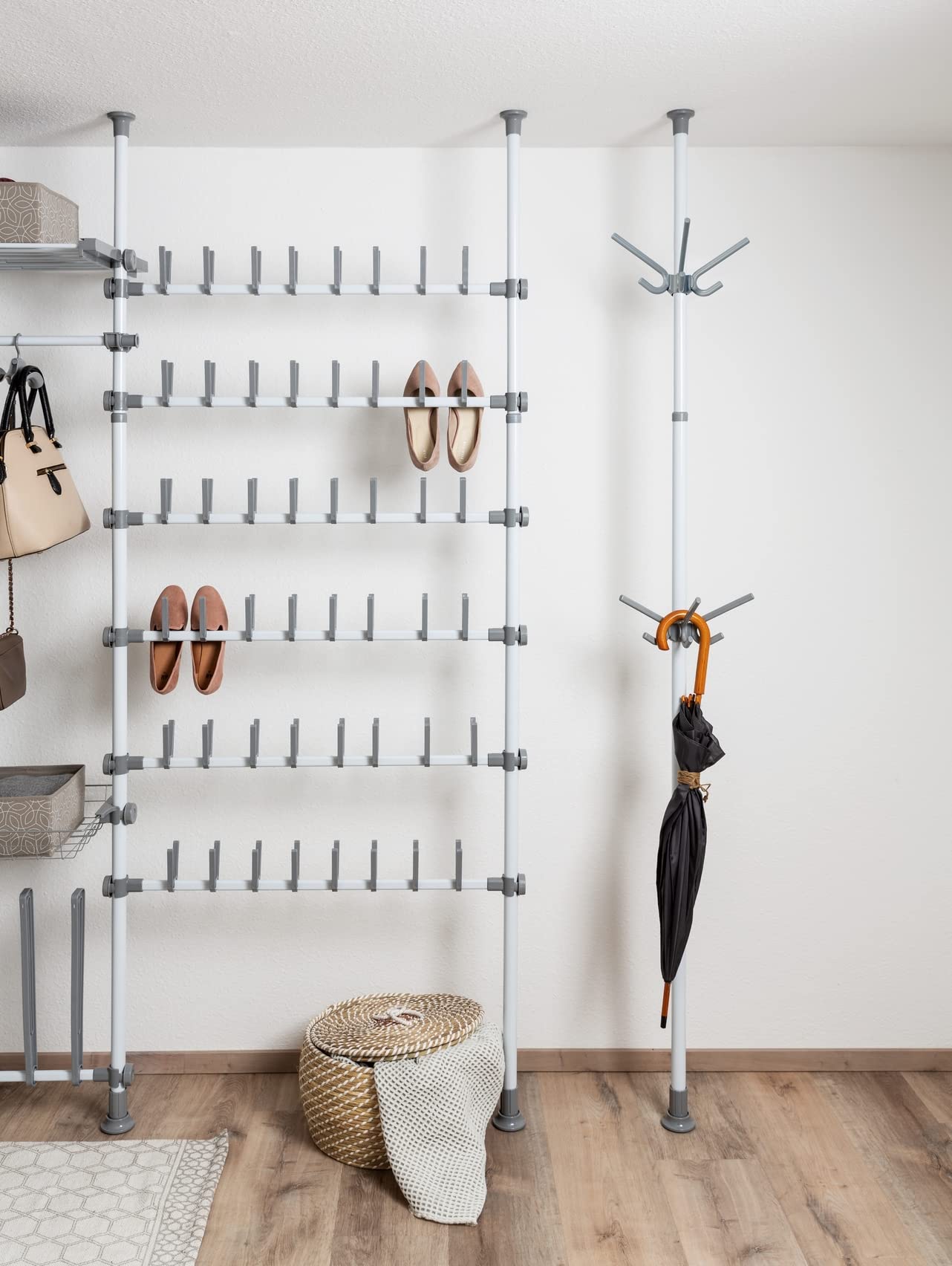 Wenko Porta scarpe telescopico Herkules Shoes - sistema regolabile di organizzazione, scaffale per scarpe, Acciaio, 94 x 165-300 x 9 cm, Bianco