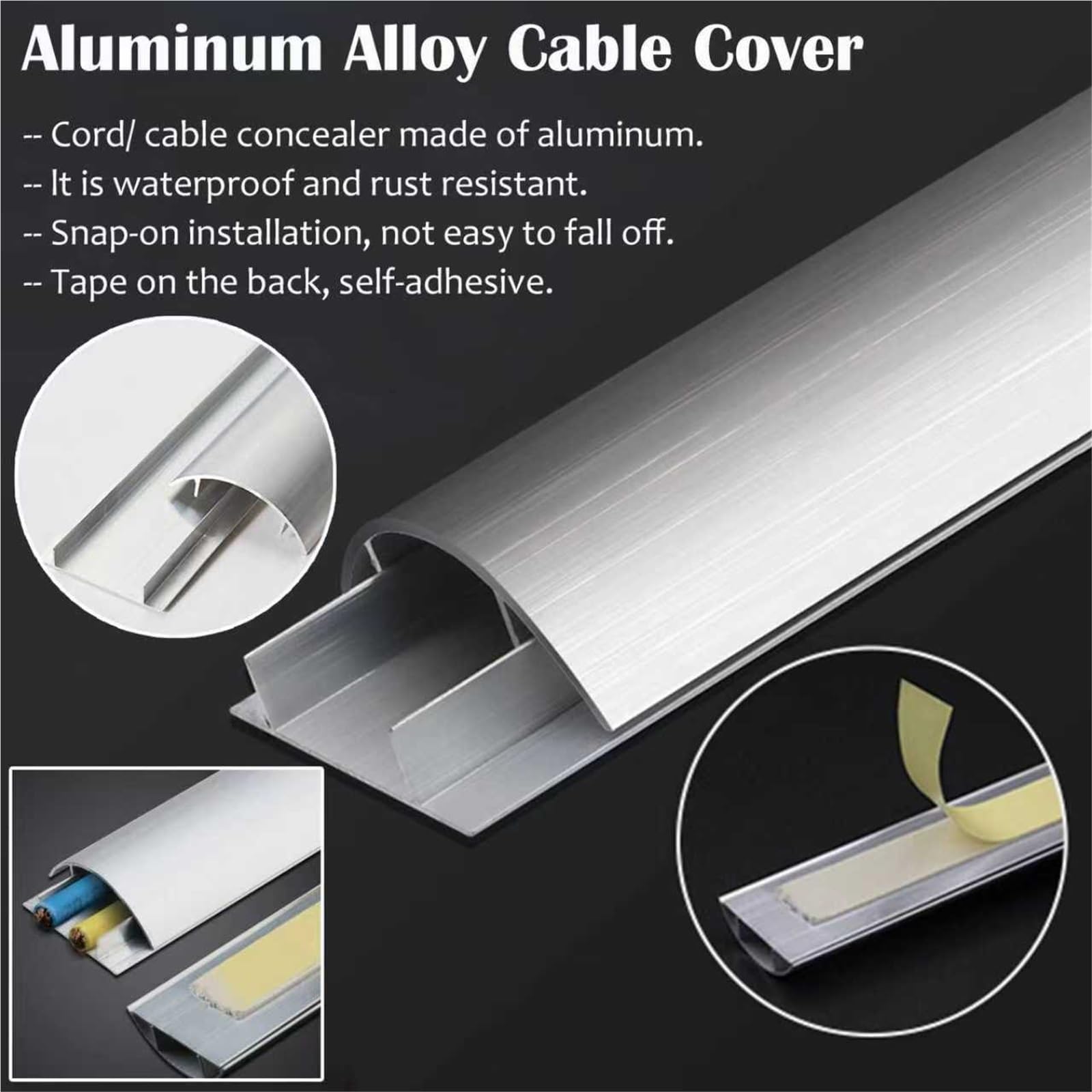 calpestabile passacavi Copricavo Di Alimentazione Autoadesivo, Copricavo In Lega Di Alluminio Color Oro Nero, Per Cavi Da Ufficio/casa A Parete(A-1 pc,L x Outer Width 150cm x 70mm)