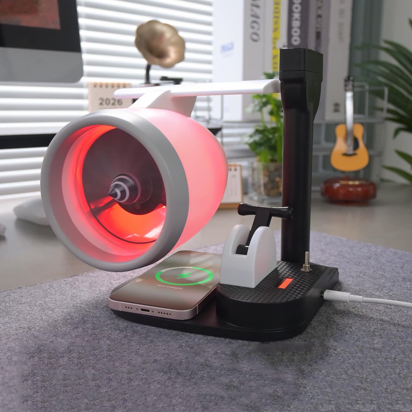 Turbinowy wentylator biurkowy, przenośny wentylator stołowy chłodzący natryskowo, bezprzewodowa stacja szybkiego ładowania, regulowany kąt, zasilanie USB, do biura, sypialni, domu, podróży, na