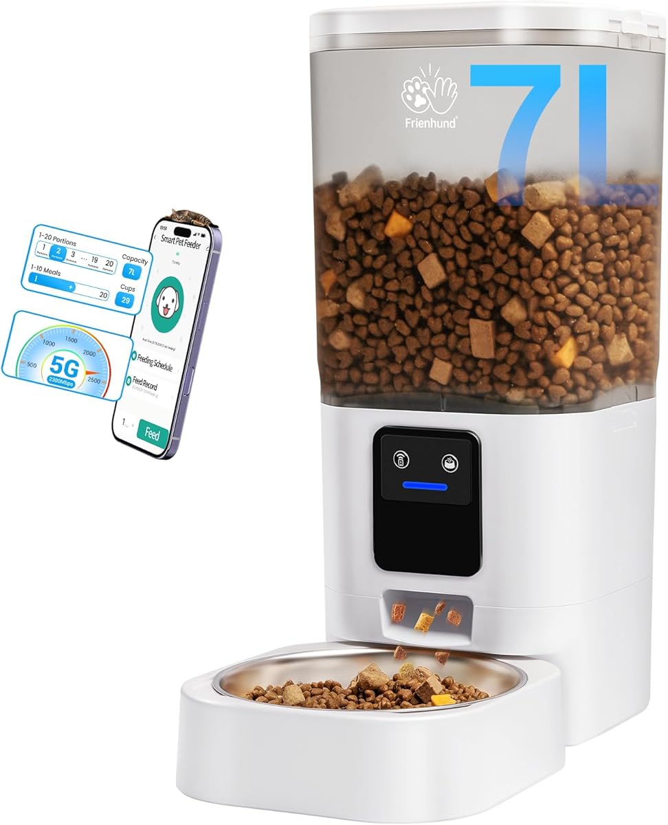 Automatic Cat Feeder with Slow Feed: 5G WiFi Automatic Dog Feeder with Large Pet Food Storage, 7L Auto Cat Food Dispenser with Alexa for Multiple Pets, Detachable for Easy Cleaning - 29 Cup