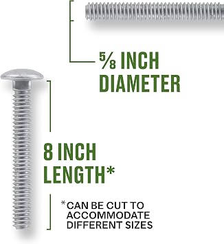Hillman Group Galvanized Carriage Bolt 5/8 x 8, 25 Count, Blunt Point, Alloy Steel, Self-Locking Round Head Fasteners, for Wood and Metal, No Washer Needed, Rust-Resistant (812650)
