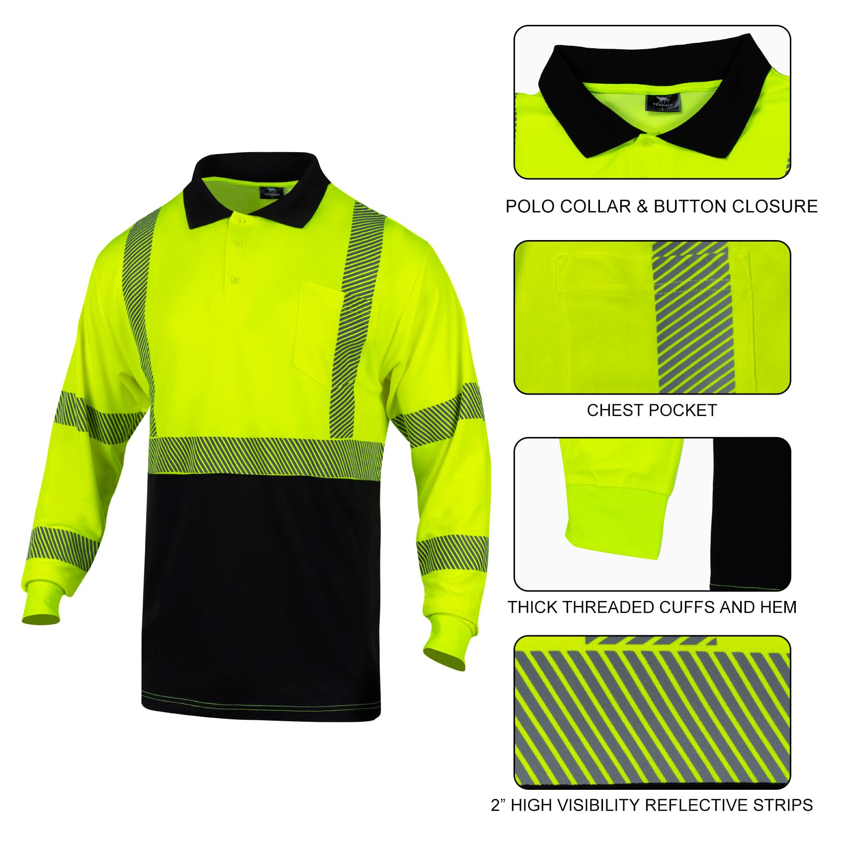 Snapklik.com : VENDACE 3 Pack Hi Vis Long Sleeve Safety Reflective Polo ...