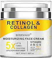 Creme de retinol para rosto com colágeno e ácido hialurônico - creme antienvelhecimento para mulheres e homens - hidratante facial diurno e noturno para apertar e firmar a pele - Creme hidratante para