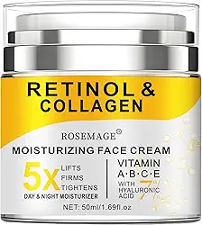 Creme de retinol para rosto com colágeno e ácido hialurônico - creme antienvelhecimento para mulheres e homens - hidratante facial diurno e noturno para apertar e firmar a pele - Creme hidratante para