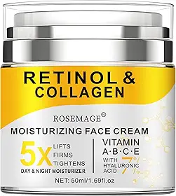 Creme de retinol para rosto com colágeno e ácido hialurônico - creme antienvelhecimento para mulheres e homens - hidratante facial diurno e noturno para apertar e firmar a pele - Creme hidratante para