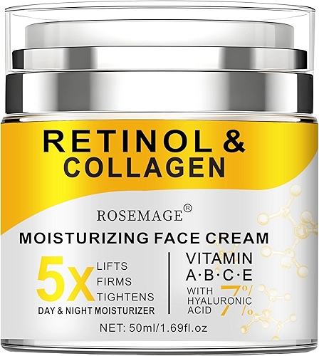 Creme de retinol para rosto com colágeno e ácido hialurônico - creme antienvelhecimento para mulheres e homens - hidratante facial diurno e noturno para apertar e firmar a pele - Creme hidratante para