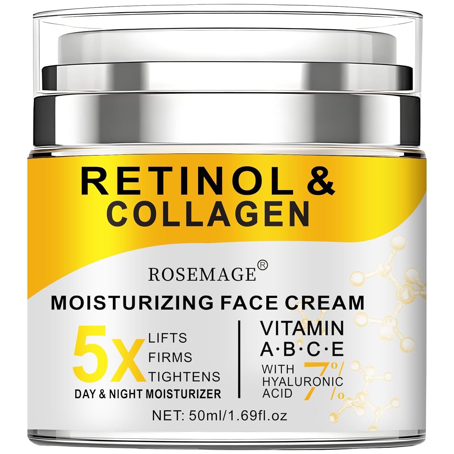 Retinol Cream for Face with Collagen and Hyaluronic Acid – Anti Aging Wrinkle Cream for Women and Men – Day and Night Facial Moisturizer for Tightening and Skin Firming – Crema Hidratante Para la Cara