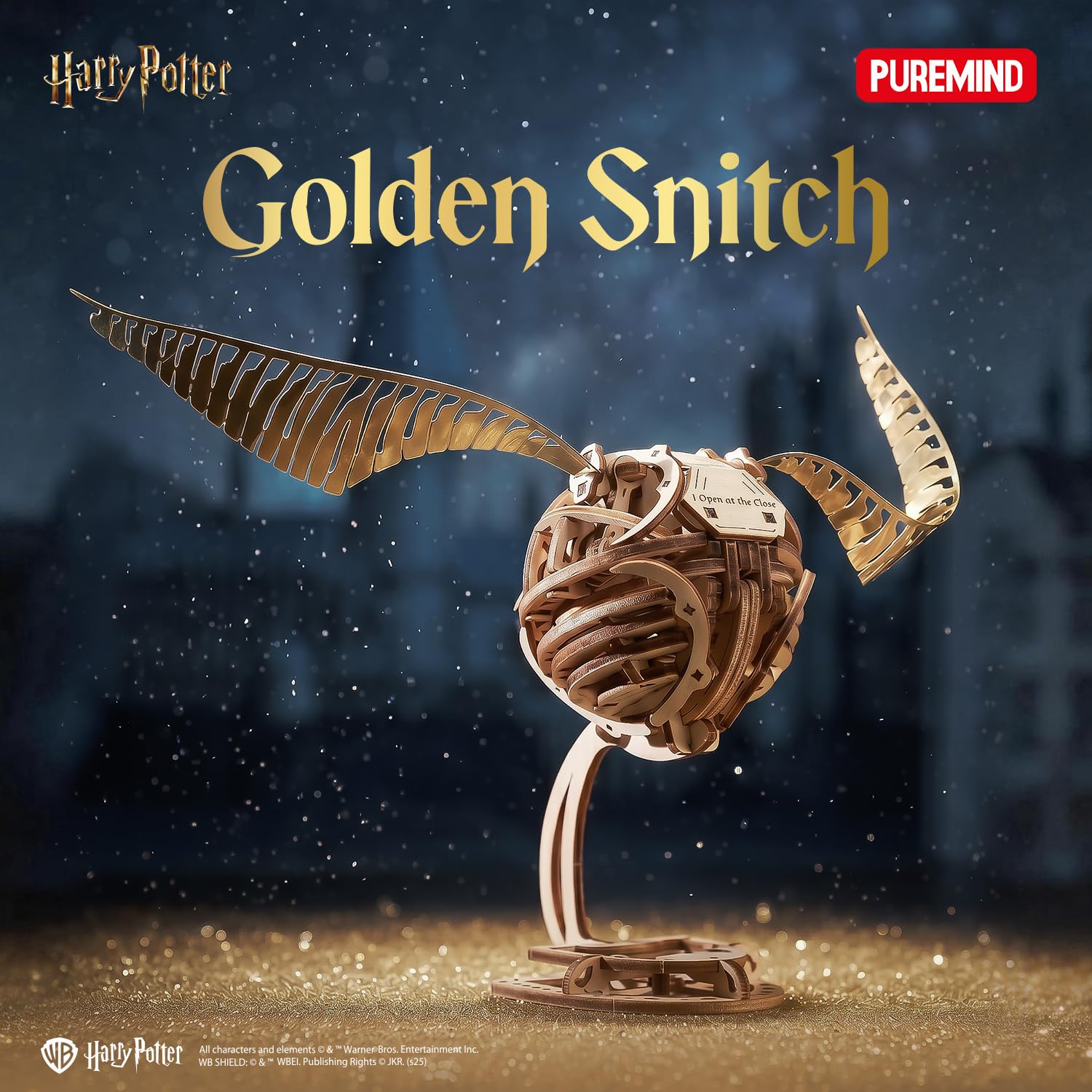 PUREMIND Harry Potter Vif d’Or, Puzzle 3D en Bois, Maquette à Ailes Mobiles | Sous licence officielle, cadeaux Harry Potter, mécanisme manuel, détails dorés, kit DIY, objet de collection, déco en vitrine