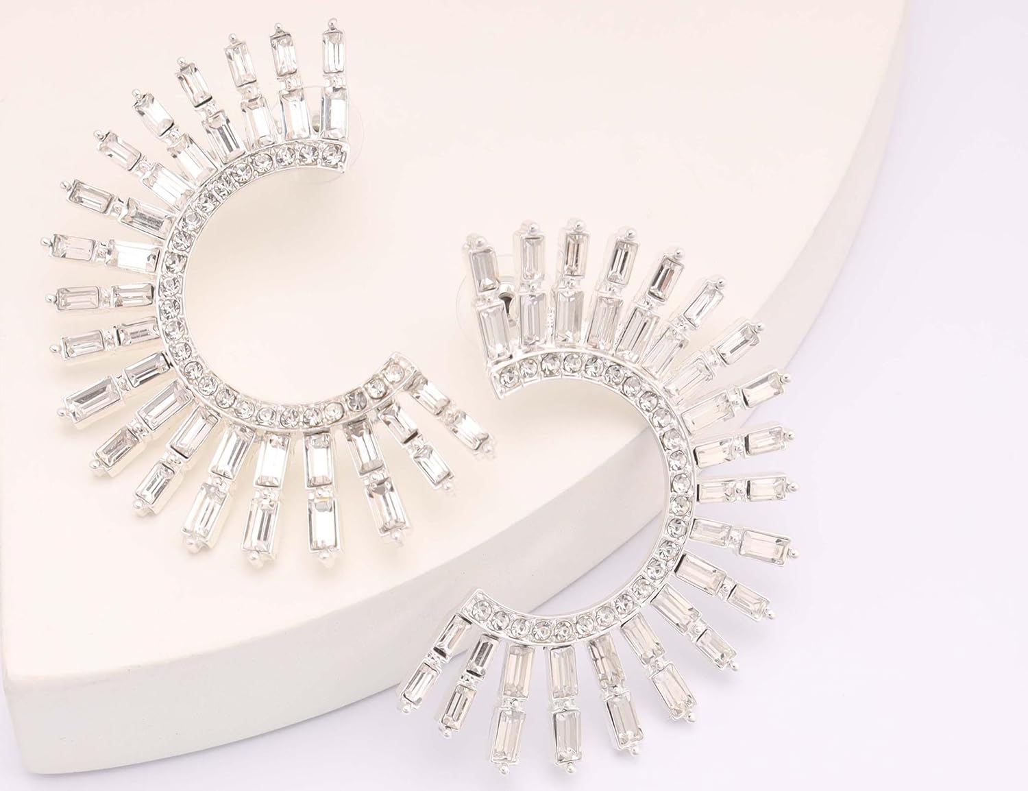Rhinestone Hoop Drop Earrings for Women, Sparkly Crystal Semicircle Statement Earrings - Image 4