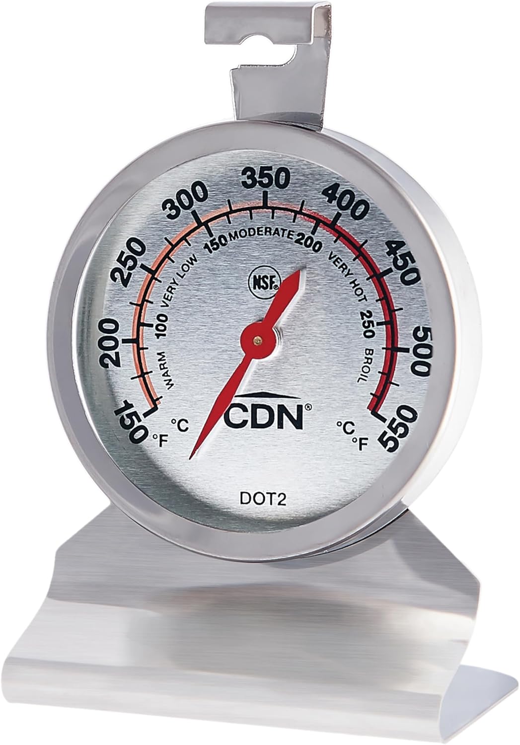CDN DOT2 ProAccurate Oven Thermometer - NSF Certified Stainless Steel, 2-Inch Easy-Read Dial, 150-550°F Zones, Stand or Hang