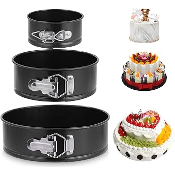 Set of 3 Springform Tin Round Baking Tin Cake Tin with Removable Flat Base 3 Sizes Cake Tin Baking Mould Set for Cakes and Tarts Steel Cake Pan Leak-Proof Non-Stick Coating 11/18/23 cm