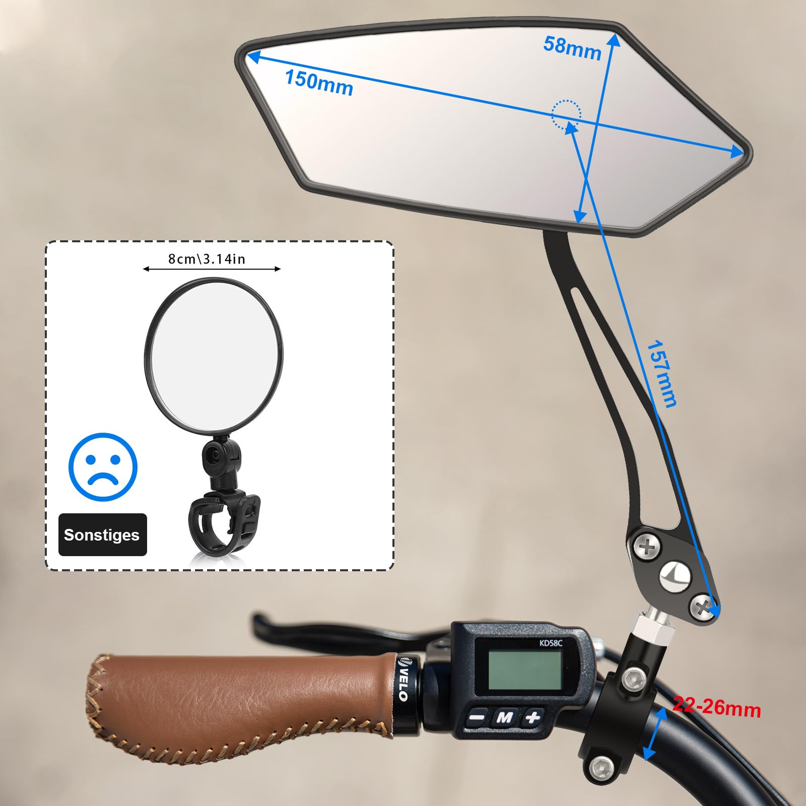 Lusterko Rowerowe do Roweru Elektrycznego, skutera, 2 Sztuki, Bardzo Duże Lusterko Wsteczne HD, Odporne na Uderzenia Powierzchnia Lustra, Obracane o 360°, składane lusterko, Akcesoria Rowerowe