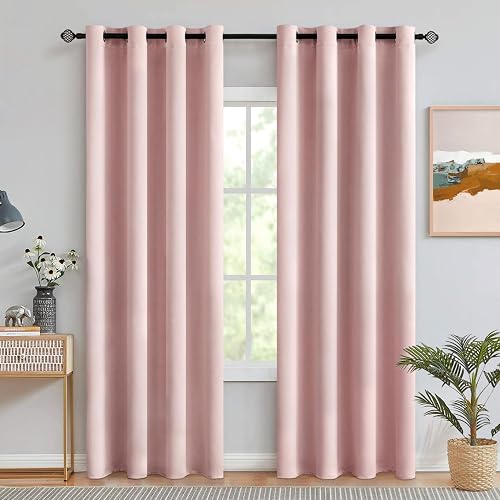 MIULEE Light Pink Blackout Bedroom Curtains Drapes 72 Inch Long 52"x72" | Grommet Top, Room Darkening Window Drapes, Privacy Protection, Thermal Insulated, Heat Blocking, Light Blocking