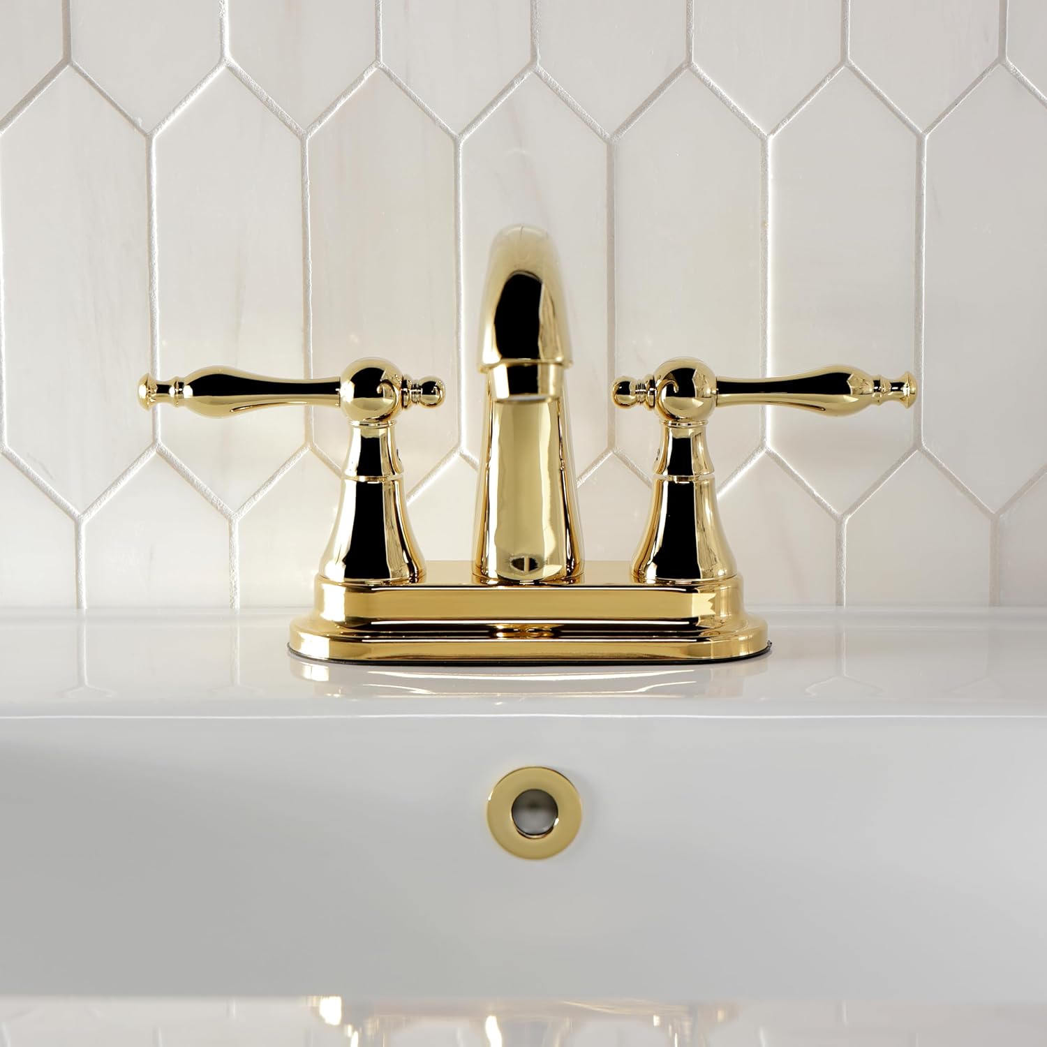 Kingston Brass KS7612NL Normandy 4-Inch High Rise Centerset Lavatory Faucet, Polished Brass