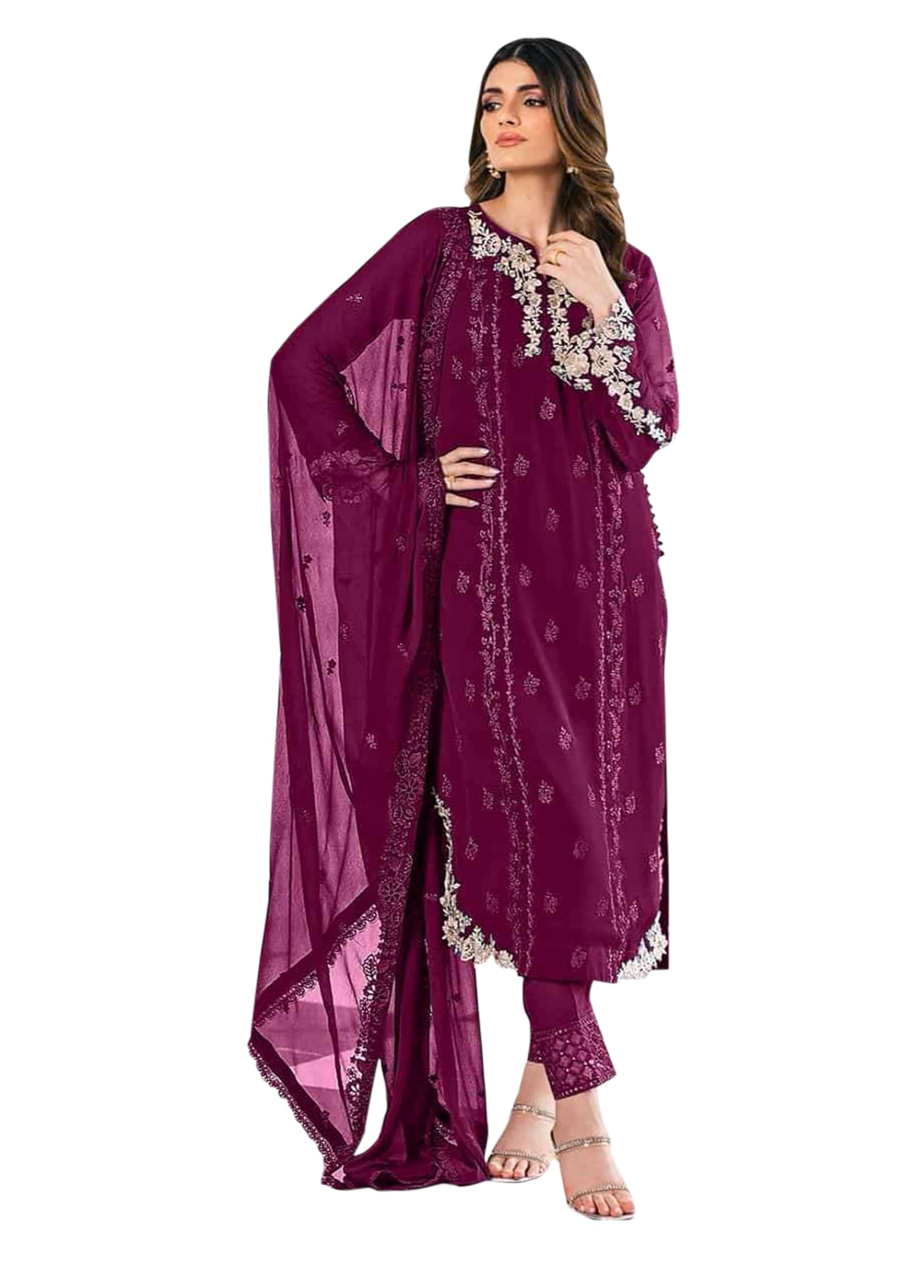 uday enterprise women's faux georgette with soft silk semi stitched embroidery and hand work multi color designer pakistani salwar suit-picture-43