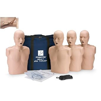 PRESTAN Professional Adult Jaw Thrust Medium Skin CPR Training Manikins 4-Pack with CPR Monitor