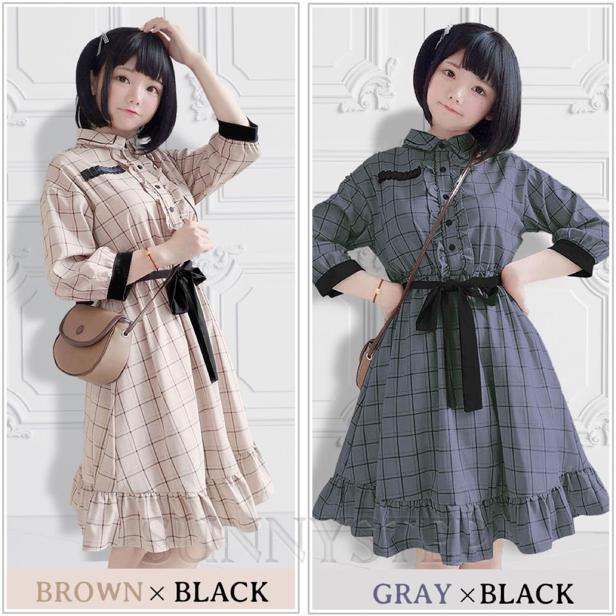 Amazon.co.jp: チェック柄 ロリータ シャツワンピ ース お嬢様 フリル 