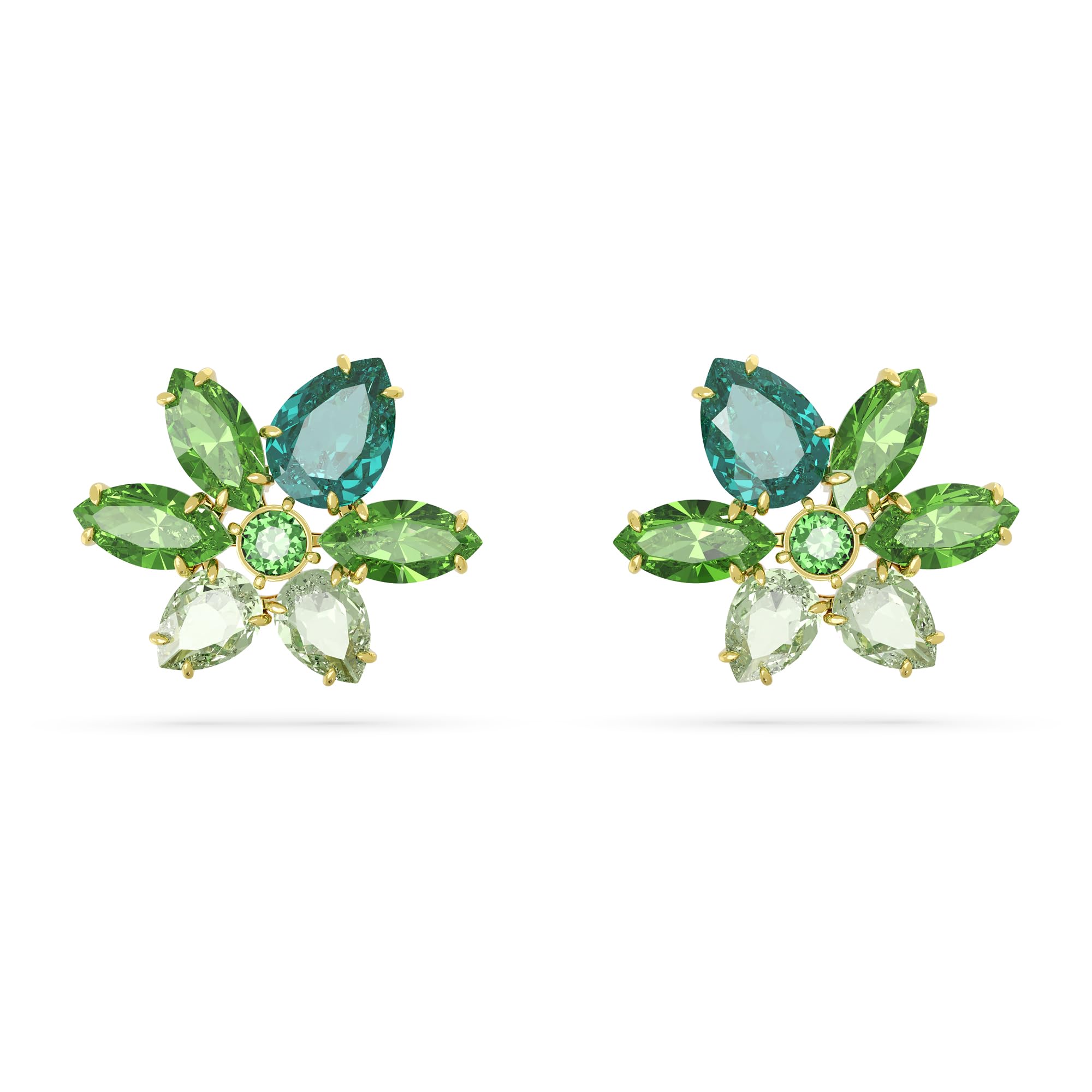 Swarovski Women's Gold/Green Gema Floral Cluster Mixed Cut Tone Earrings Earrings 5658400
