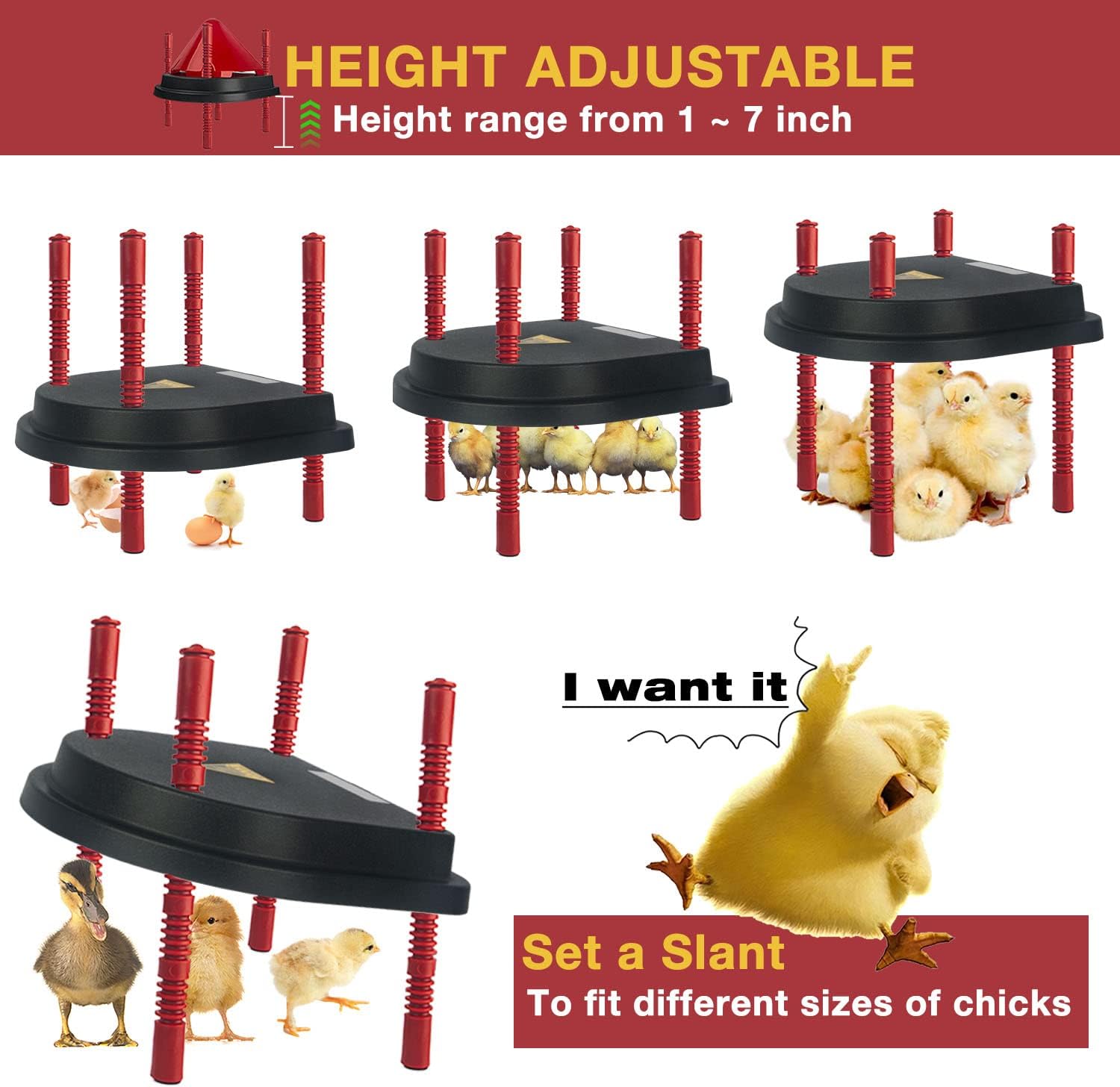 Chick Brooder Heating Plate with Comfort Feathers, Chicken Coop Warmer Pad Adjustable Height Poultry Incubator Heater Plate, Warms Up to 20 Chicks - 13 Watts (15" x 13")