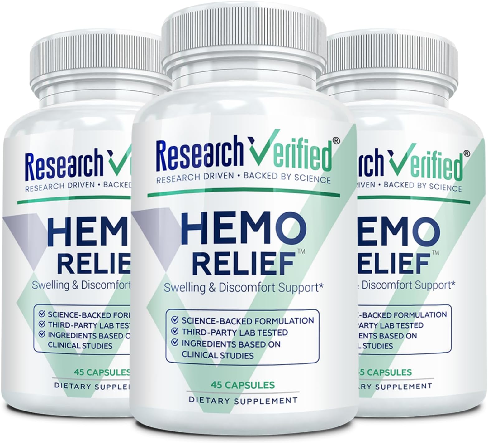 Research Verified Hemo Relief - with Horse Chesnut, Witch Hazel, Rutin, and More - Dual-Action Formula - 3 Bottles - Made in the USA