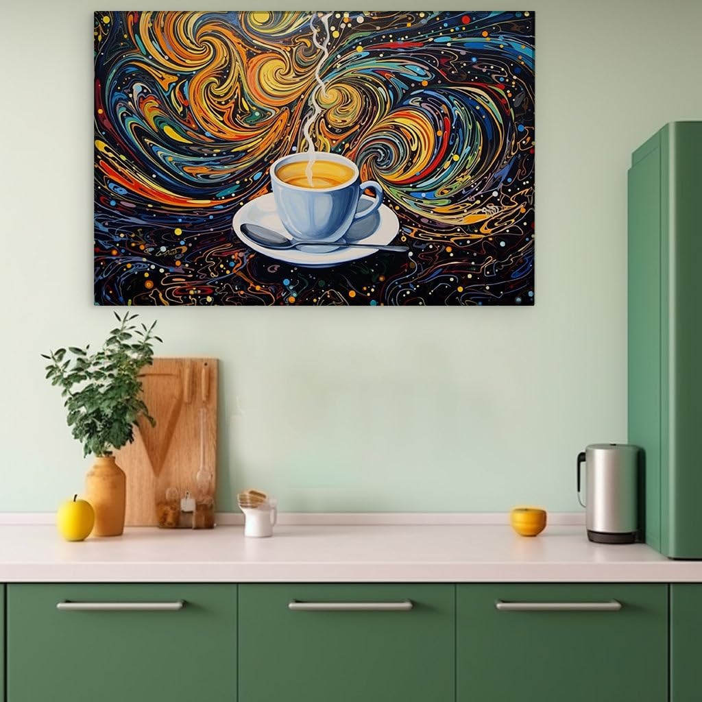 Canvas for Living room. Steamy Elegance in Abstract Swirls � A Vivid Journey through Coffee and Color, 27 x 18 inch Canvas Wall Art - Contemporary Masterpieces - Modern Home Decor