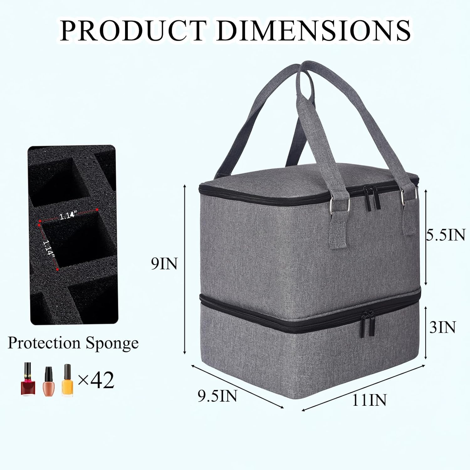 Double-Layer Nail Polish Organizer, Nail Polish Storage with Handle, Nail Bag Organizer Case for Professional Manicure Kit & Travel (Grey, 42 Bottles-Large)