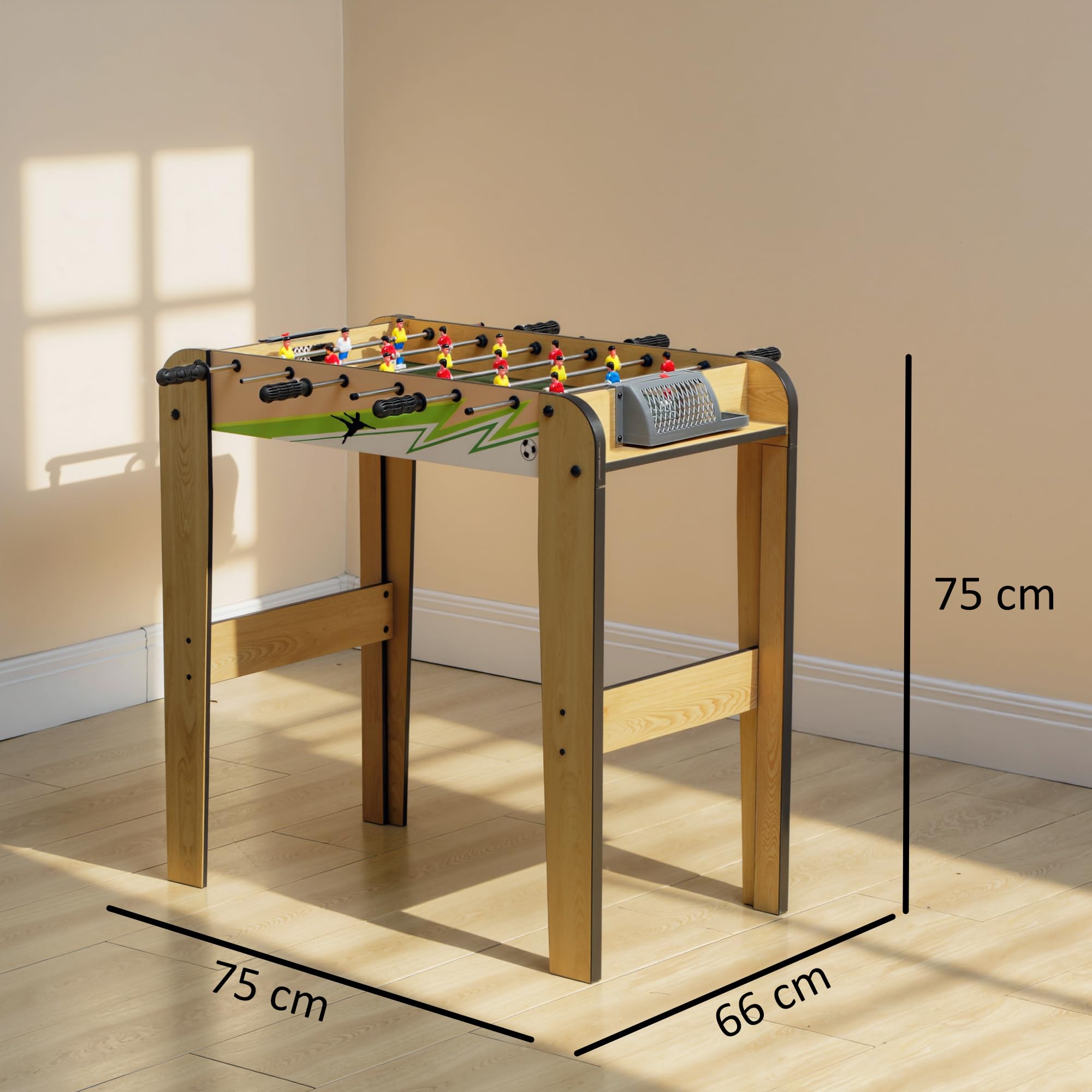 SPORTNOW Futbolín para Niños de Madera, Mesa de Futbolín con 2 Marcadores, 6 Asas, 18 Jugadores, 6 Barras y 2 Bolas, Regalo para Adultos, Familias, Fiestas, 75x66x75 cm, Natural