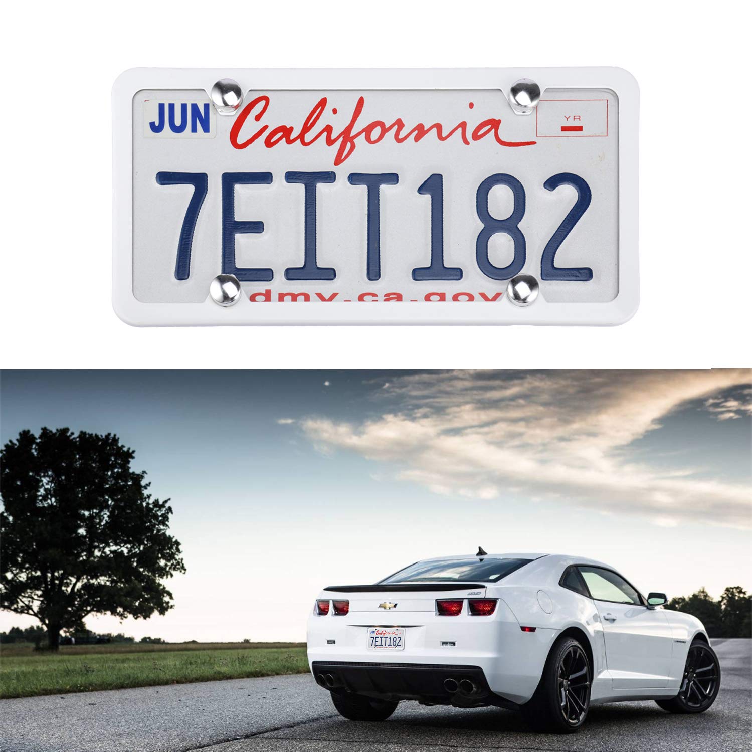 LivTee1 PCS Car Licence Plate Covers, Automotive Exterior Accessories Slim Design with Bolts Washer Caps for US Vehicles, White