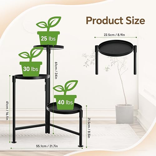 Miniatura 3 de Soporte para plantas de 3 niveles para interior, estante de metal para plantas al aire libre, soporte alto plegable de esquina para múltiples