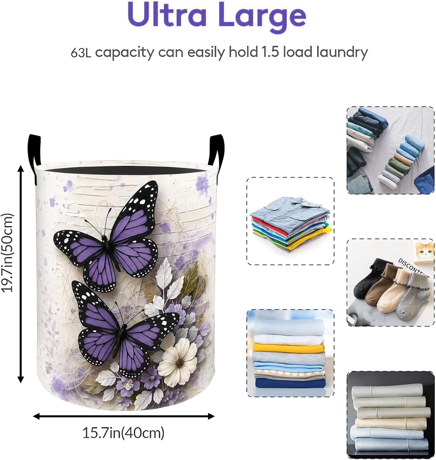 Elegant Butterfly Garden Laundry Basket, Floral Wing Decorative Gifts Storage Hamper, Waterproof Oxford Cloth Collapsible Bin, 19.7 * 15.7 Inch Garden Bloom Clothes Organizer for Home
