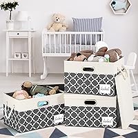 Vista 3 de Contenedores de almacenamiento grandes con tapas, contenedores de almacenamiento de tela con asa de cuerda de algodón y etiqueta, cesta