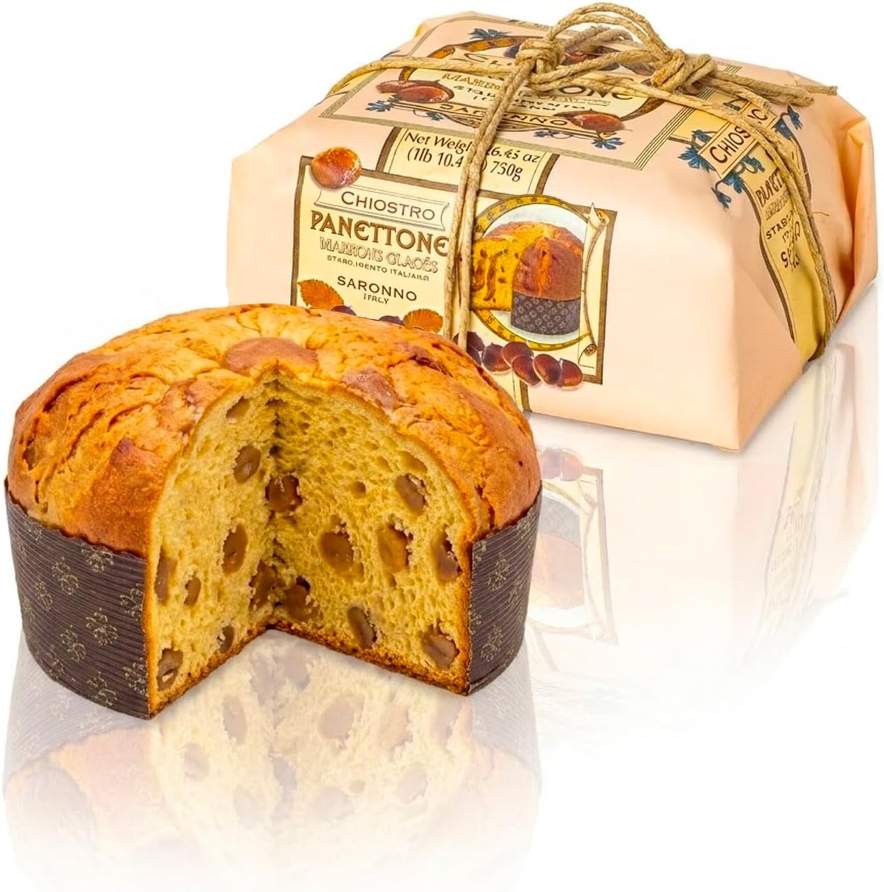 Chiostro Di Saronno Marron Glace Panettone Hand Wrapped - Italian Imported Gourmet Candy - 8-Pack, 26.5 oz