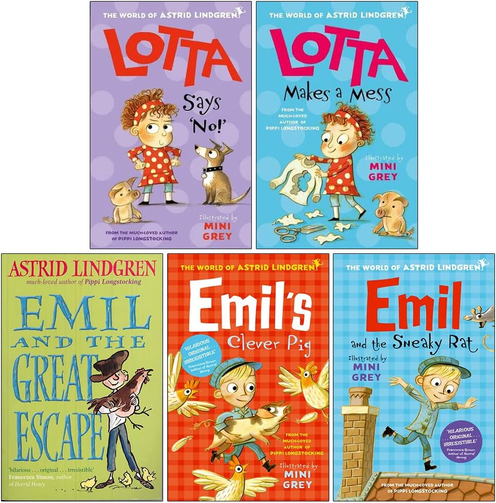 Astrid Lindgren Collection 5 Books Bundle with Gift Journal (Lotta Says 'NO!', Lotta Makes a Mess, Emil and the Great Escape, Emil's Clever Pig, Emil and the Sneaky Rat) Paperback
