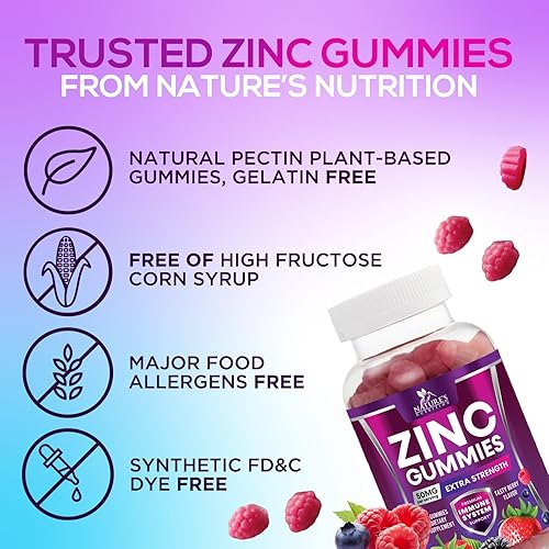 Miniatura 7 de Gomitas de zinc de 50 mg  Piel ósea y apoyo inmunológico, gomitas de salud y antioxidantes masticables de alta calidad, veganas de alta absorción,