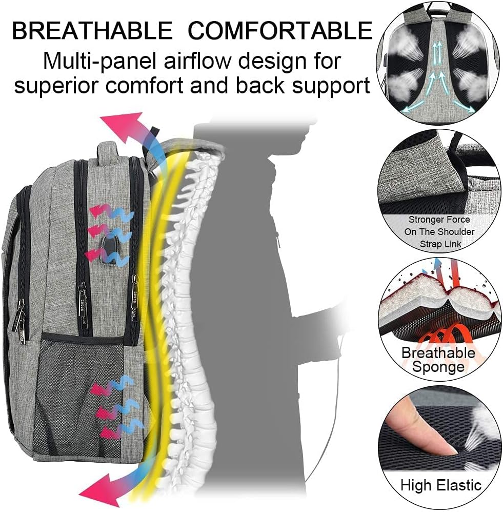 🔥 Travel Laptop Backpack, Business Durable Backpacks with USB Charging Port College School Bookbag Fits 15.6 Inch Notebook