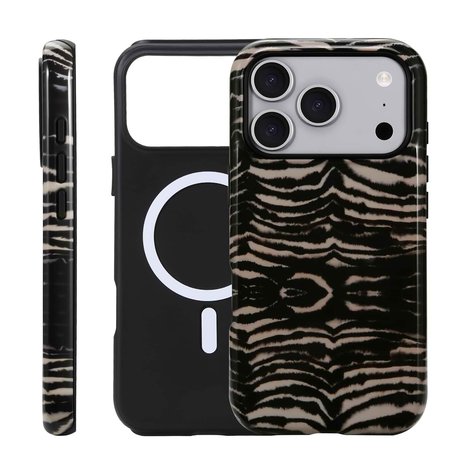 for iPhone 17 ProMax/18 ProMax Case - Wireless Charging for MagSafe, Dual-Layer Design (Outer Hard PC Shell + Inner Soft TPU Shell), Unisex Shockproof Protective Case - Tiger Stripe Pattern. Animal