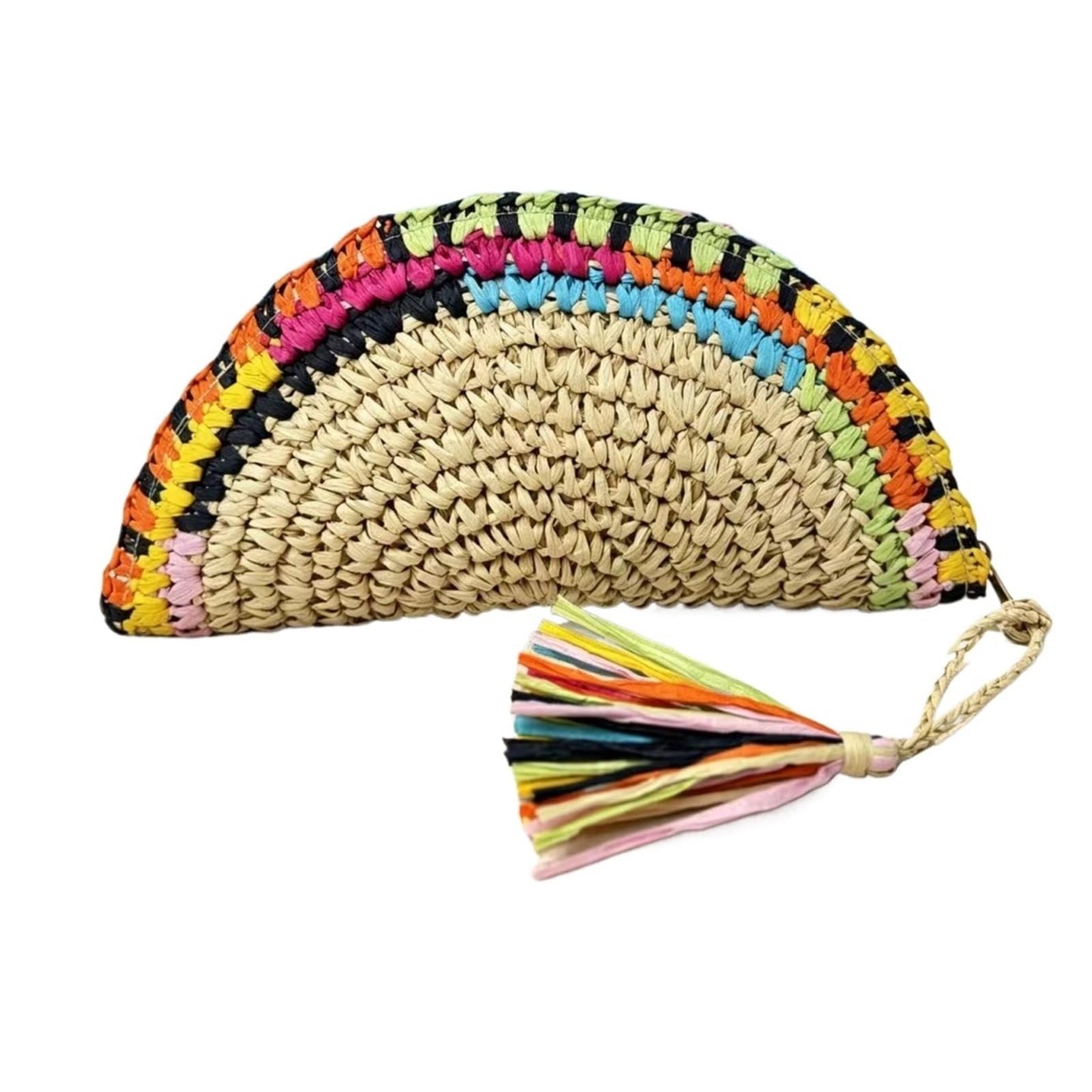 Strohhüfttasche Sommerliche bunte handgemachte Stroh-Clutch-Tasche, Quasten-Dekor-Umschlagtasche, vielseitig einsetzbar