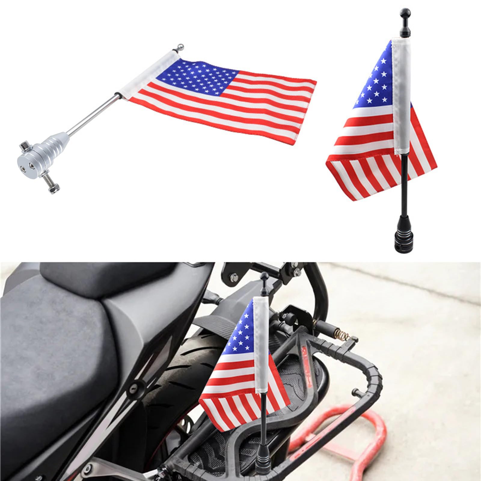 Bandiere del motociclo Pali Montare Portapacchi Bandiere Mensola Con Base Regolabile Per Posteriore Portapacchi Decorazione Nero Moto Flagpole Mount
